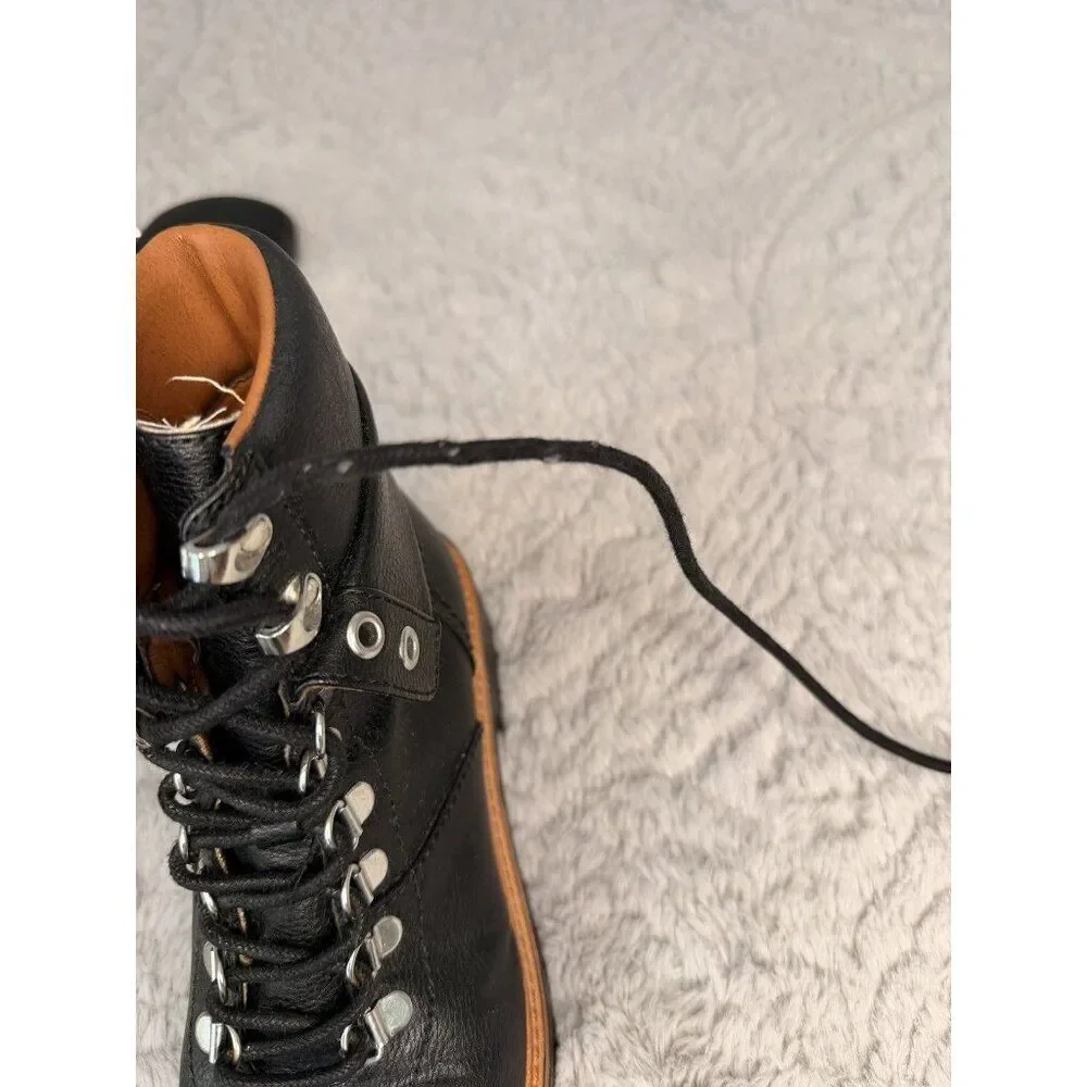 Indigo Rd Black Lace-Up Hiking Ankle Boots Women’s Faux Leather Lug Sole Booties